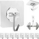 Adhesive Wall Hooks for Hanging Heavy Duty 50 lbs Large Hooks for Walls No Damage, Towel Sticky Clear Hook, Waterproof, Home, Bathroom, Kitchen, Office, and Outdoor 10 Pack (Transparent)