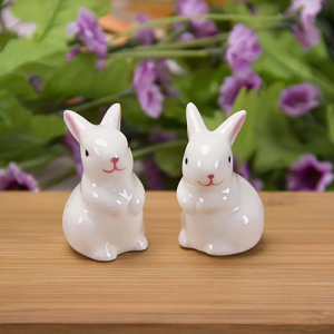 2pcs Decorative Ceramic Figurines for Home Decor Cute Small Ornaments for Living Room Office and Easter Celebrations