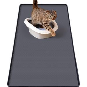 Breling Silicone Cat Litter Mat, Extra Large 51.2" x 25.6" Waterproof Cat Litter Mat for Scatter Control, Easy to Clean & Soft on Kitty Paws, Non-Slip Pad to Keep The Floor Clean, Dark Grey