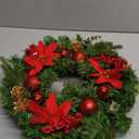 Adeeing 16 Inch Christmas Wreath, Outdoor Christmas Wreath with Red Artificial Poinsettia Flowers Ball Ornaments Pine Cones Berries for Door Wall Window Fireplace Home Holiday Decorations