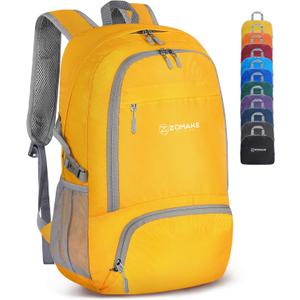 ZOMAKE Lightweight Packable Backpack 30L, Foldable Hiking Backpacks Water Resistant Compact Folding Daypack for Travel(Yellow), Medium