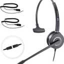Telephone-Headset Microphone Noise-Cancelling Headphone QD - Quick Disconnect Call Center Headset with RJ09 Cables Compatible with Polycom,Yealink,Grandstream,Snom,Fanvil,Aastra,Mitel,Digium Phones