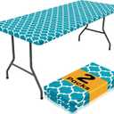 Smiry 2 Pack Rectangle Table Cloth 4 Foot, Waterproof Elastic Fitted Tablecloths, Windproof Washable Polyester Table Cover for Picnic, Camping, Outdoor (Teal, 30"x48")