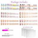 2 x 6 Packs (144 Pcs) Press on Nails Medium Design, OPkssnails Press On Nails Medium Almond and Square, Glue on Nails Kit with Nail Glue Adhesive Tabs, Gel Fake Nails for Women