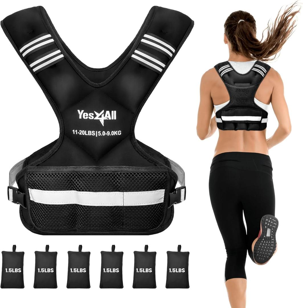 Yes4All Adjustable Weighted Vest 11-32lbs with Reflective Strip, Large Weight Vest for Strength Training for Men & Women (Black)