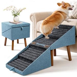 17" H Dog Steps for Small Dogs, Ramp Stairs for Sofa(Mist Blue)