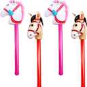 4 Pcs 40 Inch Inflatable Stick Horse Colorful Horse Head Stick Balloon Horse Birthday Party Supplies Pony Stick for Christmas Horse Themed Party Decorations Costume Stick