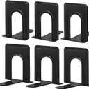 HappyHapi Book Ends, Metal Bookends for Shelves, Non-Skid Book End to Hold Books, Black Book Stopper/Holder for Office Home Kitchen, 5.7X 4.9 X 6.5 in, 3 Pair(6 Pcs, Large)