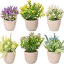 LUEUR Set of 6 Potted Artificial Flowers Arrangement, Fake Flowers with Vases Faux Flowers in Pot for Centerpiece Table Decorations Spring Decor for Home Office Desktop