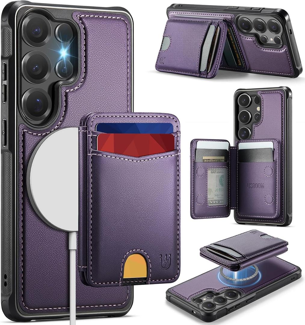 for Samsung Galaxy S25 Ultra Case Wallet Compatible with Magsafe, RFID Blocking Magnetic Card Holder 2 in 1 Detachable Kickstand Shockproof Phone Case for Galaxy S25 Ultra 6.9" Purple