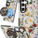 for Samsung Galaxy S24 Case for Women - Girls Cute Design Compatible with Magsafe Magnetic Ring Holder Stand Retro Flower Phone Covers Aesthetic Girly TPU Funda for S24