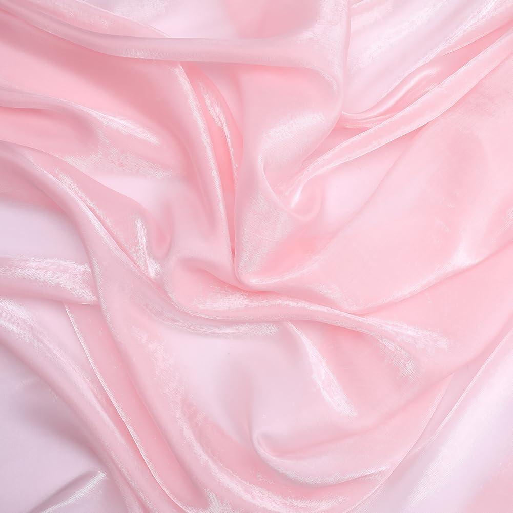 1.64 Yards Pink Sheer Shimmering Organza Fabric Soft Silky Shiny Iridescent Satin Tulle Gauze Edging Solid Transparent Cloth for Sewing Making Scarf Dressing Valentines Day DIY Craft Supply