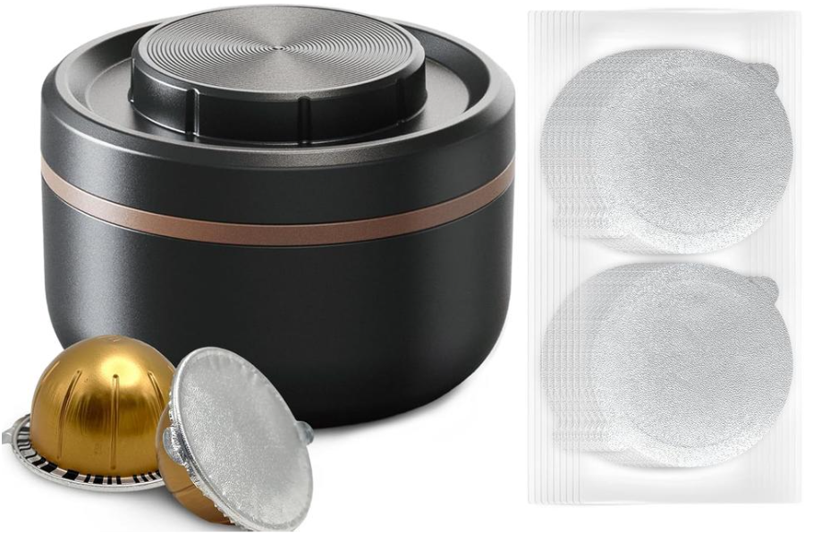 Reusable Vertuo Pods Kit for Nespresso, Reusable Vertuo Capsule for Nespresso with 100PC AL Foil Seals Lids, Refillable Coffee Pods for VertuoLine Compatible with VertuoPlus Espresso Machine