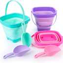 Shindel 3 PCS Collapsible Bucket Set, Foldable Beach Buckets with Shovels, Travel Sand Toys for Kids Outdoor, Beach Vacation Essentials, Camping Traveling, Fun Summer Activities (Purple+green+pink)