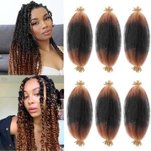 Springy Afro Twist Hair 6 Packs Marley Twist Braiding Hair Pre-Fluffed Spring Twist Hair For Soft Locs Afro Twist Hair For Women (1B/30/27#, 14 inch (Pack of 6))