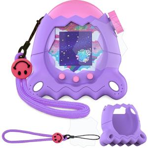 JCHPINE Silicone Cover Case for Tamagotchi Paradise Interactive Virtual Pet, Stand up Case with Screen Protector and Lanyard (Purple)