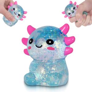 Axolotl Squishy Toy, Cute Slow Rising Fidget Toy for Stress Relief, Soft Squeeze Sensory Toy for Kids and Adults, Handheld Stress Ball for Anxiety and Focus Sitting Posture Axolotl(Blue)