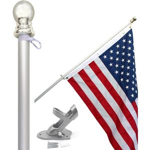 American flag and pole kit set: Includes a 3x5 ft Embroidered US flag made in USA, 6 ft aluminum tangle free spinning flag pole with carabiners, and flagpole holder wall mount bracket (Silver)
