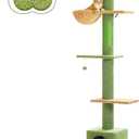 PEQULTI Cat Tree Floor to Ceiling,Cactus Tall Cat Tower, Adjustable Height (83''-108'') 5 Tiers Climbing Tree for Indoor Cats with Cat Condo, Scratching Post and Ladder, Green