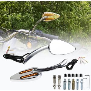 PACEWALKER Motorcycle Rearview Mirror with LED Turn Signal Rear Mirror Teardrop for Harley-Davidson Chrome