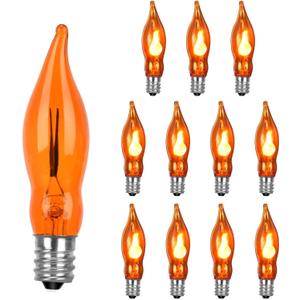 Christmas Orange Flicker Flame Light Bulbs, Crystal Orange Flame Tip Candelabra Replacement Bulbs, Flickering Bulbs Dances with Flame, 1 Watts, E12 Candelabra Base, 12 Pack