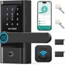 WiFi keypad Door Lock with Handle: NUTOMO keyless Entry doorlock deadbolt with Handle Set,Fingerprint Smart Lock for Front Door,Smart Electronic Deadbolt with Alexa/Bluetooth/App Control Black