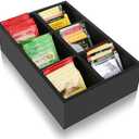 HymoConn Tea Bag Box Wood Black 6 Compartments Tea Bag Organizer Drawer Storage, Large Capacity Sugar Packet Holder for Coffee Station,Sweeteners, Condiment Organizer