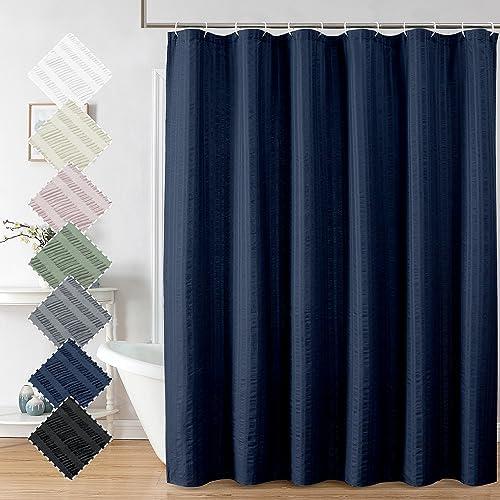 Aiyufeng Moga Navy Blue Fabric Shower Curtains for Bathroom - Blue Hotel Spa Polyester Cloth Bath Curtain with 12 Holes, 72x72, Machine Washable, Navy Blue