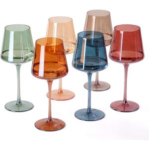 Hand Blown Colored Wine Glasses Set of 6-18oz Multi Colored Square Wine Glasses with Tall Long Stems and Flat Bottom,Crystal Colorful Wine Glass-Wedding,Birthday Gifts Gifts