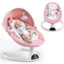 Soobaby Baby Swing for Infants,Electric Bouncer for Babies,Portable Swing for Baby Boy Girl,Indoor Baby Rocker with 5 Sway Speeds,Music and Bluetooth,Light Pink