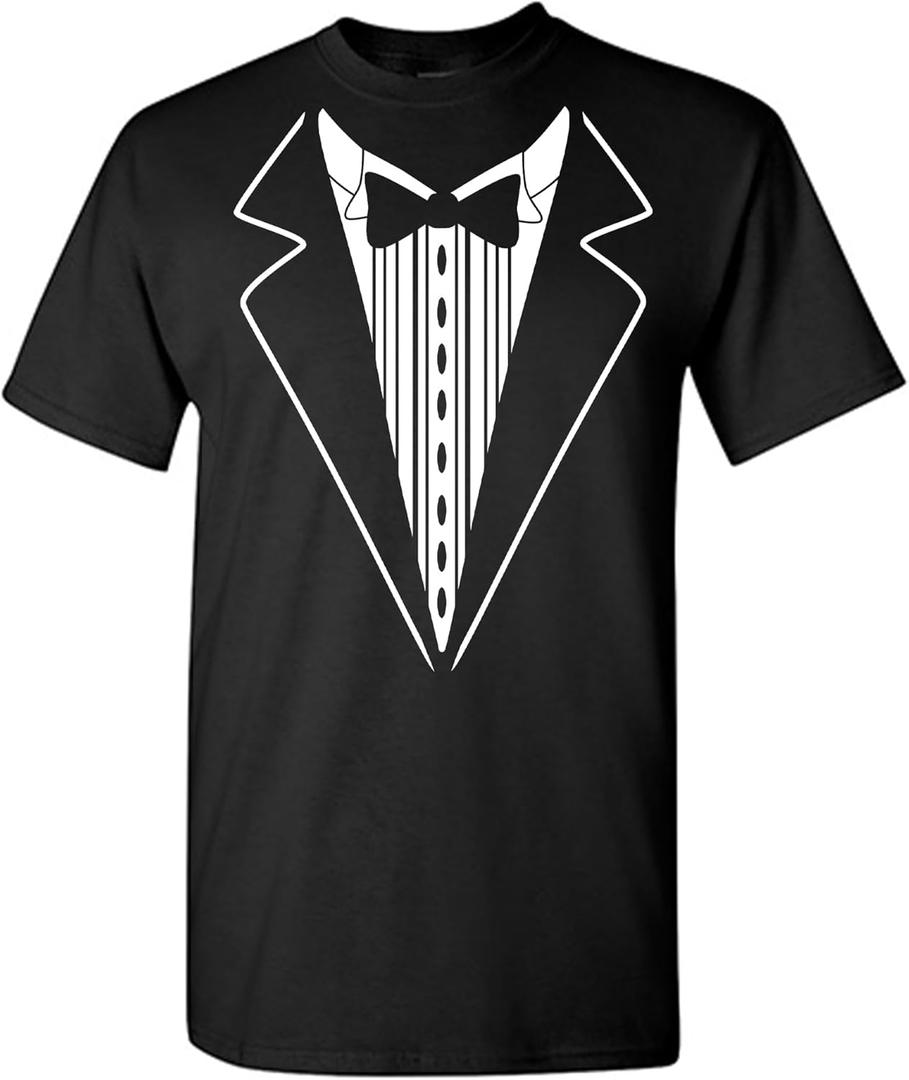 Tuxedo Shirts for Men Novelty Graphic Funny Formal Classic Black White Tux Print Casual Wedding Bachelor Prom T-Shirt (Large)