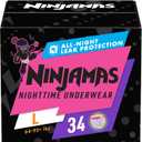 Ninjamas Nighttime Bedwetting Underwear Girls Size L (64-125 lbs) 34 Count 