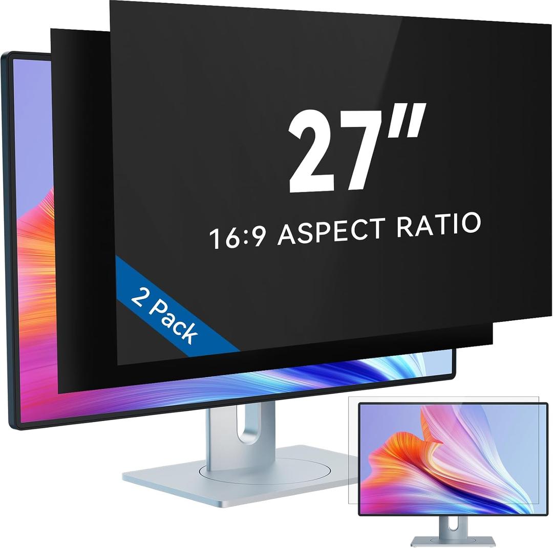 27 Inch Computer Privacy Screen Filter for 16:9 Widescreen Monitor, Removable 27inch Anti Blue Light Glare Privacy Shield, Anti Spy Security Protector for Hp Dell Asus Acer Samsung