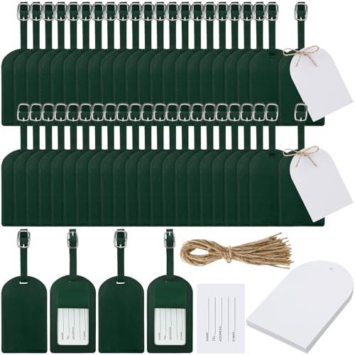 Amylove 48 Sets Leather Luggage Tags Bulk Wedding Favors Luggage Tags for Guests Bridal Gifts Wedding Bridal Shower Gift PU Leather with Name ID Card Tag for Guests(Green)