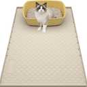 Large Cat Litter Mat 34"x22", Cat Litter Trapping Mat For Litter Box, Silicone Pet Feeding Mat With Raised Edges Waterproof, Beige