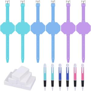 Geyee Wearable Silicone Watch Shape Memo Wrist Band with Ballpoint Pens and Erasers, Waterproof Reusable Writable Erasable Memo Watchband for Veterinarian Nurse Gift Supplies (6 Set)