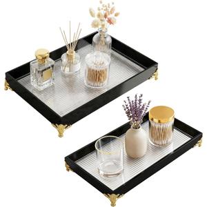 2Pcs Bathroom Vanity Tray for Countertop,Acrylic Soap Organizer Tray for Home Decoration (11.7''x4.2''x1.1'',11.8''x7.9''x1.2'')