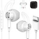 Wired Earbuds for Apple Lightning Headphones for MFi-Certified with Anti-Drop Tips Magnetic Larger Ear Buds Corded Earphones Cord Headphone for iPhone 14 Plus 13 Pro Max 12 Mini 11 XS XR 8 7 White