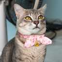 Kifmurase 2 Pcs Cotton Bowtie Cat Collar with Bell, Breakaway Kitten Collar with Love Heart Cherry Pattern with Removeable Bow, Adjustable Pink Girl Cat Collars with Safety Clasp for Kitten Puppy Dogs