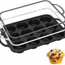 12-Cup Mini Silicone Muffin Pan with Reinforced Steel Frame,Metallic Black | Regular Size Cupcake Pan, BPA Free Silicone Muffin Tray, Reinforced Steel Frame for Stability, Easy Baking & Cleanup, 1Pk