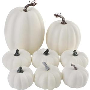 Artmag 8 Pcs Assorted Sizes Harvest White Artificial Pumpkins for Fall Halloween Thanksgiving Decorating Embellishing and Displaying