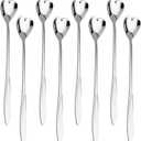 Falytemow 304 Stainless Steel Spoons for Coffee Tea Dessert Drink Mixing Milkshake Spoon Tableware Pack of 8 (8pcs Silver Heart Shape)