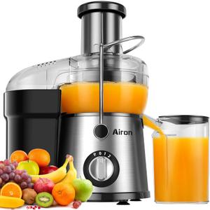 Juicer Machine, Airon Centrifugal Juicer Extractor, Max Power 800W, 3" Wide Feed Chute for Fruit Vegetable, Juice Maker with 3-Speed Setting, High Juice Yield, Easy to Clean, Stainless Steel, BPA Free (Black+Sliver)