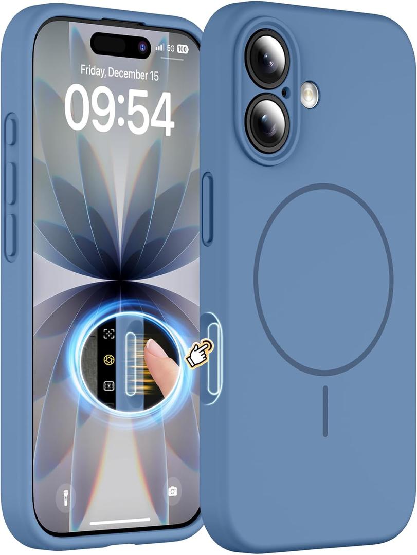 Magnetic for iPhone 17 Case, Compatible with MagSafe, Integrated Silicone Camera Control Cover Protection, 3.0mm Thicken Silicone Phone Cover for 17 6.3", Glass Blue