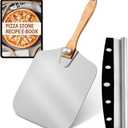 Pizza Peel Aluminum Pizza Spatula, MOVNO 12 inch Metal Pizza Paddle(12"x 14") with Rocker Cutter Foldable Wood Handle, Server for Family Pizza Oven Baking Pizza, Dough, Bread & Pastry