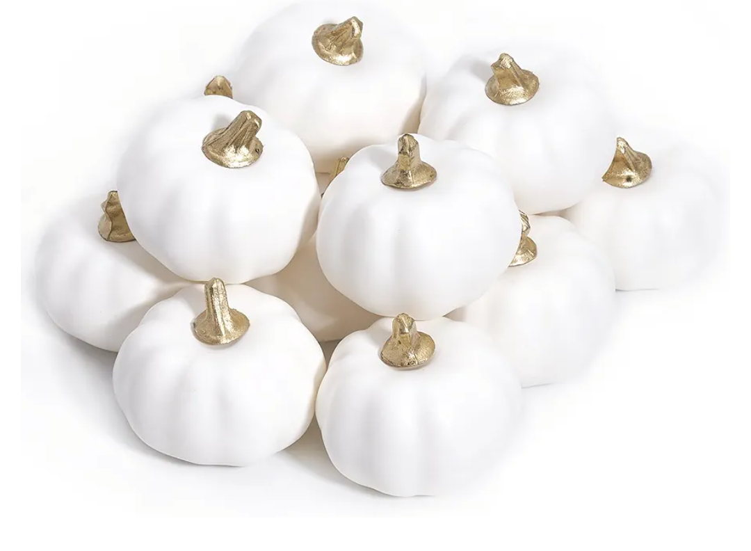 Pumpkin Decor Set of 12 Artificial Fake Faux Foam White Pumpkins Rustic Farmhouse Harvest Thanksgiving Mantel Table Centerpiece Autumn Fall Home Decoration