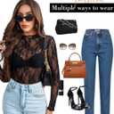 Avidlove Women's Mesh Top Long Sleeve Mock Neck Sheer Blouse See Through Floral Lace Tops (M)