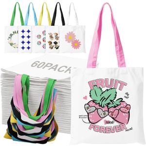 60 Pack Canvas Tote Bag Bulk 13X15 Inch Sublimation Blanks Canvas Tote With Handles for DIY Projects Heat Transfer Vinyl, Personalized Gifts for Women Men, Party Birthday Gift - White