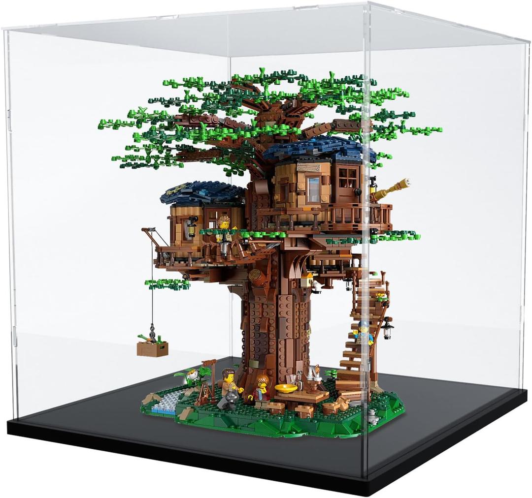 Choowin Large Acrylic Display Case for Lego Ideas Tree House 21318 & Piano 21323 - Thickened Clear Acrylic Display Box for Collectibles - Dustproof, Assemble, Black Base