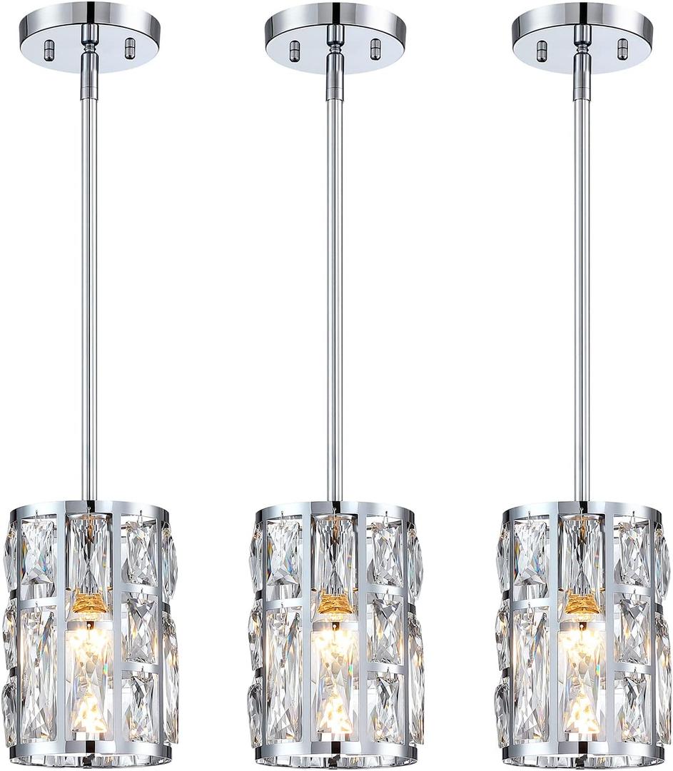 Modern Crystal Pendant Light Fixture 3-Pack Chrome Finish Hanging Lighting Crystal Chandelier for Kitchen Island